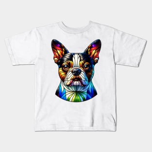 Stained Glass Boston Terrier Dog Kids T-Shirt
